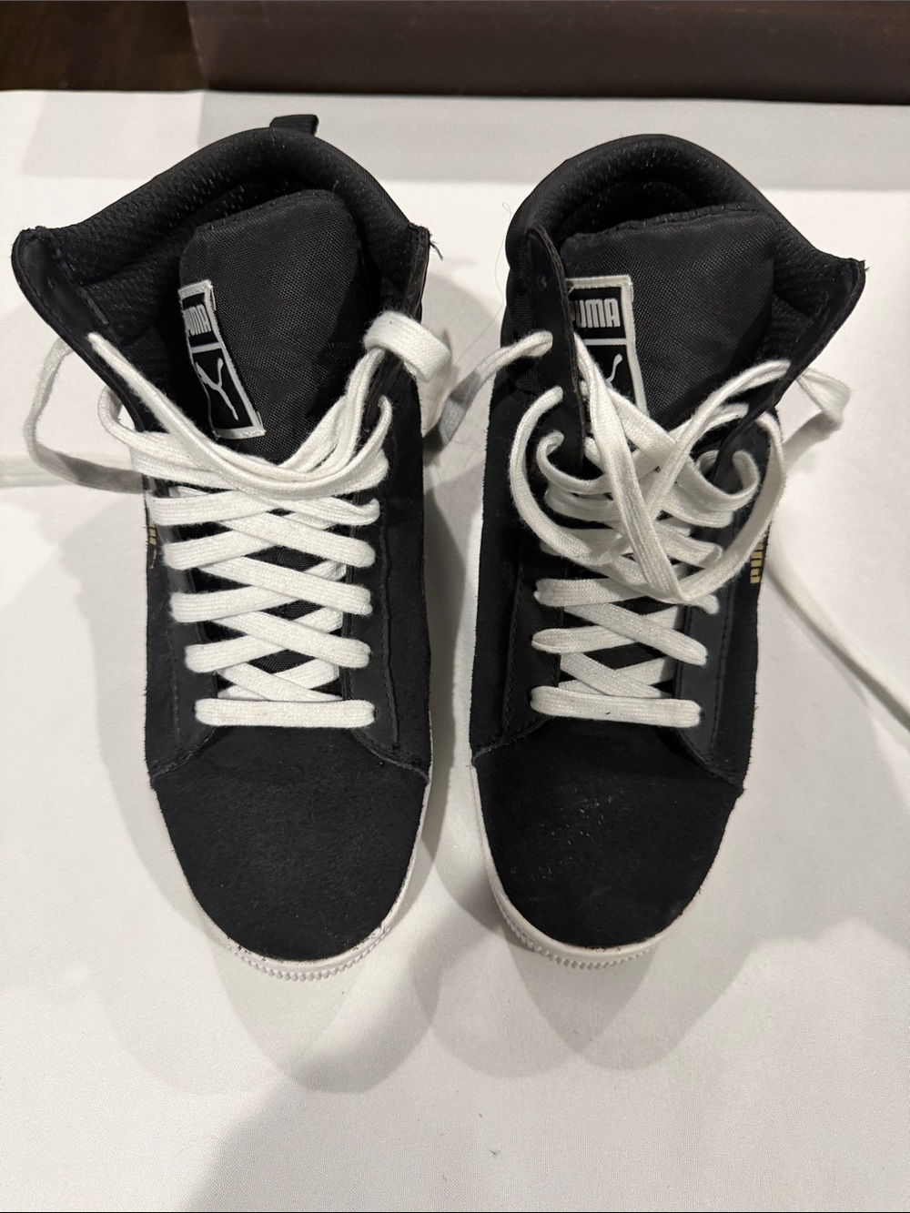 Puma works  Black High-Top wedge Sneakers with White Laces